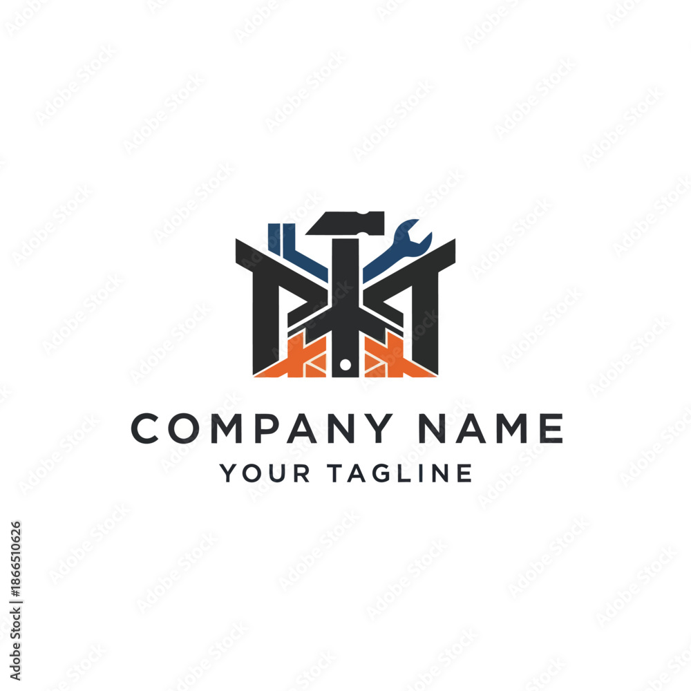 Obraz premium Company Logo Design with Hammer and Wrench.