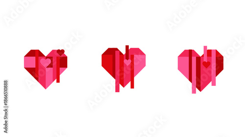 Abstract hearts floating vertically, expressing love and glitch style.
