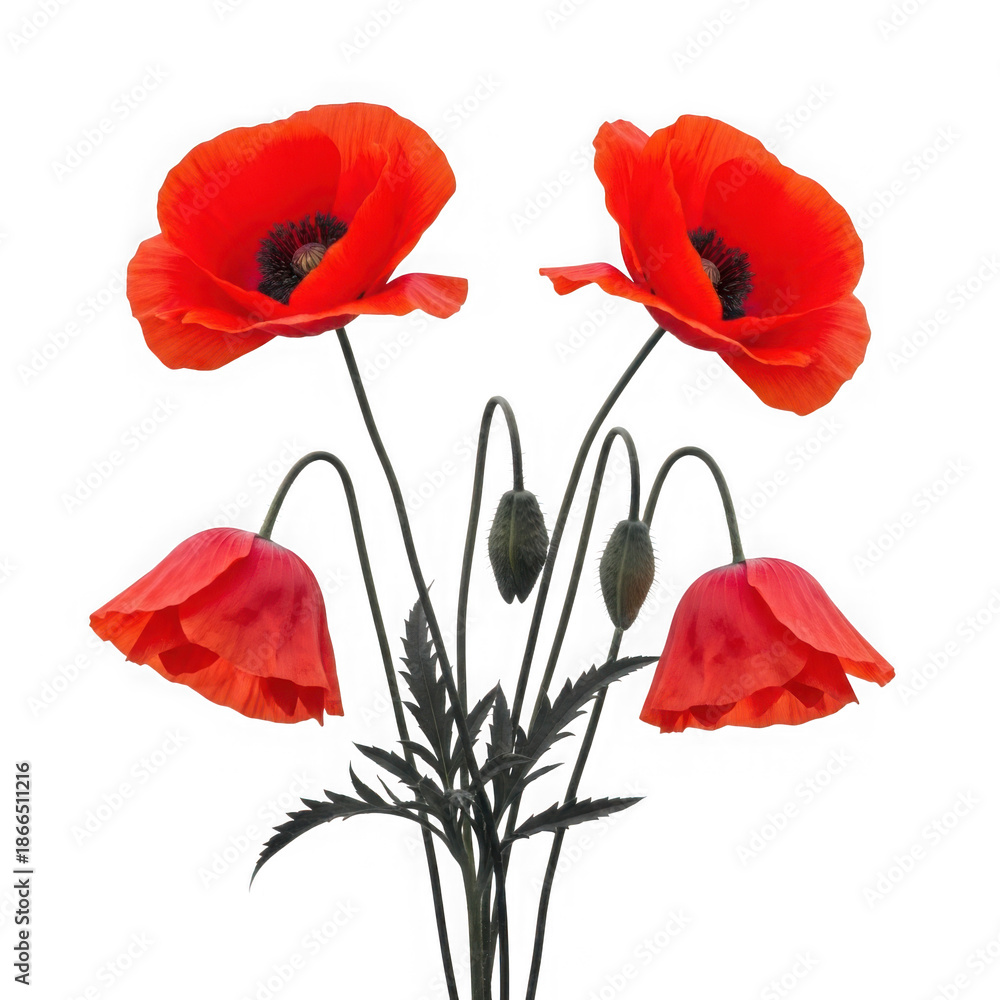 Naklejka premium Vibrant poppies isolated on transparent background