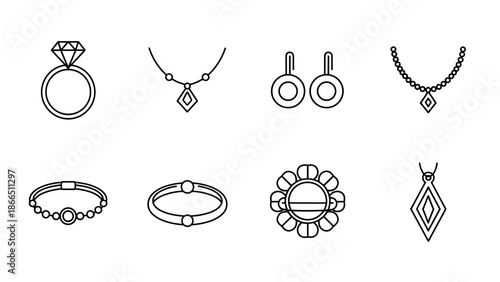 Jewelry Collection Line Art: Elegant Accessories for Fashion and Design Projects