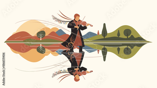 Harmonic Reflections A Violinist Plays Amidst The Natural World's Echoes