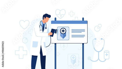 Healthcare Professional Examining Patient Data On Interactive Digital Screen