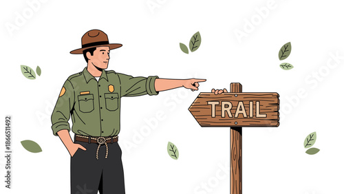 Helpful Park Ranger Directs Towards a Scenic Trail Destination Outdoors