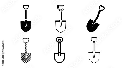Different types of shovels for various tasks isolated on white background, Vector