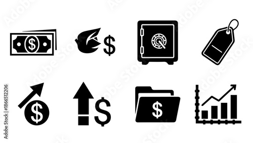 Financial icons representing growth and security isolated on white background, Vector