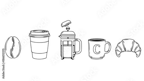 Coffee maker with accessories isolated on white background, Vector