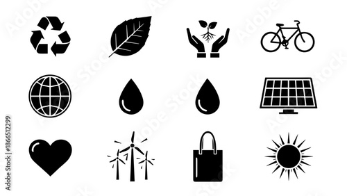 Sustainable living icons isolated on white background, Vector