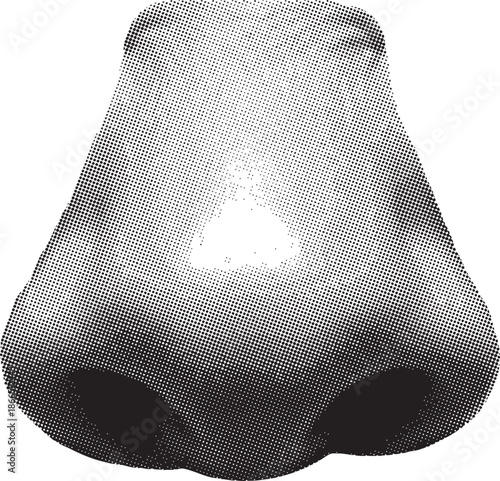 Abstract halftone rendering of a stylized form with a luminous central highlight