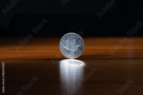 1 oz maple leaf coin on a table