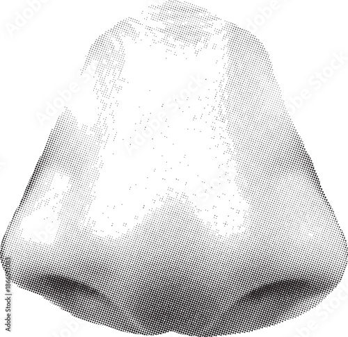 Abstract stippled monochrome illustration of a weathered, irregular stone or seed pod