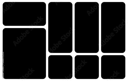 Template photo collage 8 pictures blank black color for moodboard, album, bento modern graphic design element