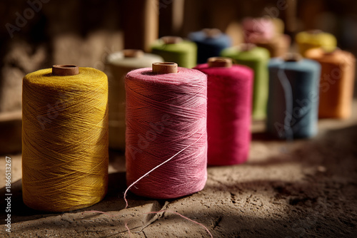 Colorful manja spool macro shot for Makar Sankranti festival visuals.