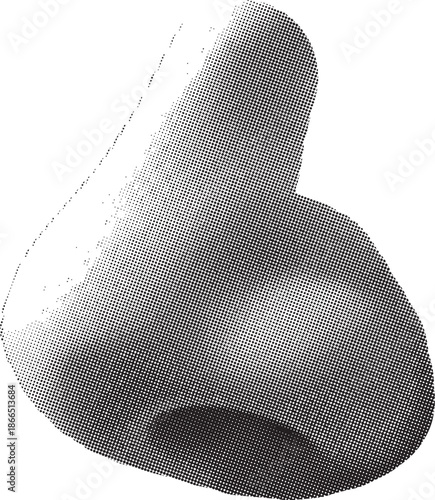 Close-up of a human nose in black and white with a detailed, textured appearance