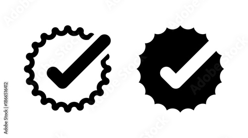 Tick and verified account badge icon. Checklist sign. Checkmark symbol