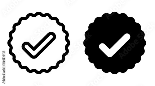 Tick and verified account badge icon. Checklist sign. Checkmark symbol
