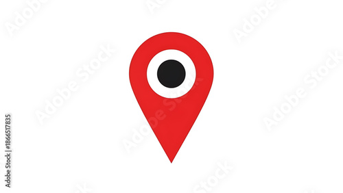 A red map pin icon with a black and white center on a transparent background