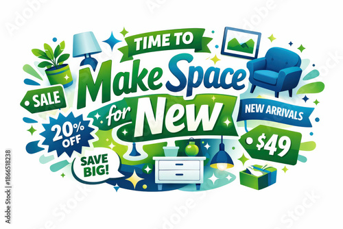 Festive Home Refresh Sale. Modern flat holiday banner design, vibrant home refresh sales banner promoting easy upgrades and new