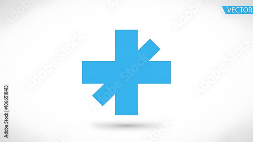 A blue vector graphic of a plus sign with a modern design