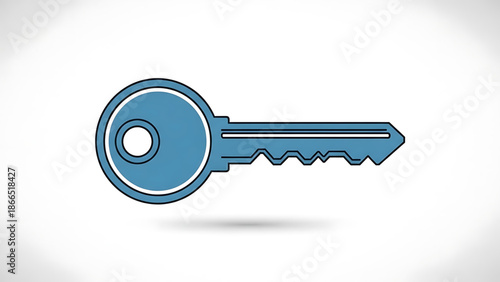 A blue key icon with a white background and subtle shadow effect