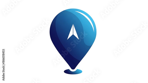 A blue location pin icon with a white compass symbol on a plain background