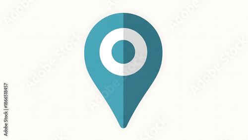 A modern teal map pin icon with a white circle design on a plain background