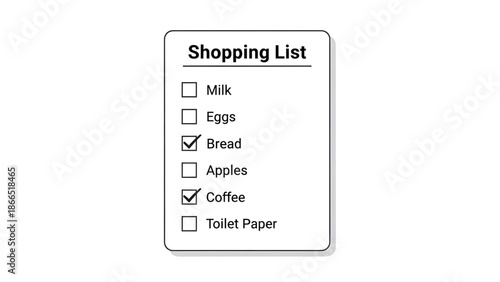 A minimalist vector graphic of a shopping list with checkboxes and checked items