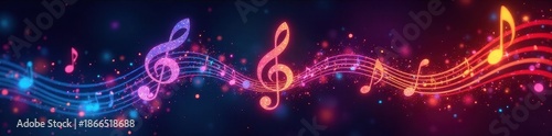 Vibrant treble clef, rainbow hues, musical note , festive, gradient, rainbow