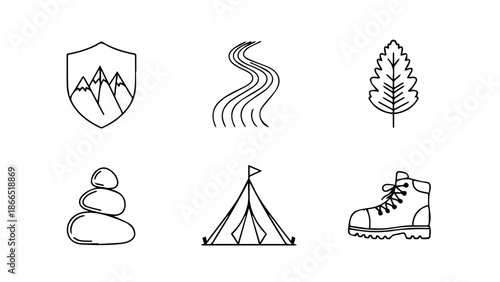 Collection of outdoor symbols isolated on white background, Vector