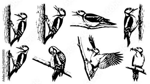 Illustrations of various birds isolated on white background, Vector