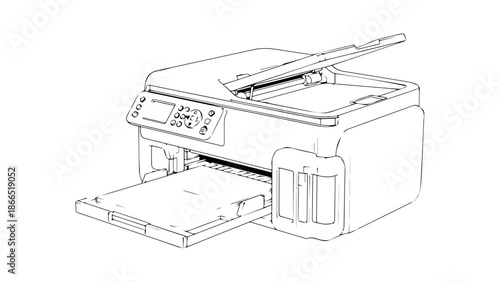 Modern office printer with ink cartridges isolated on white background, Vector