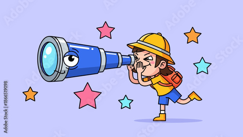 Girl With Telescope Announces New Adventures And Opportunities To Travel Discovery