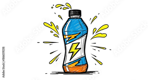 Energy Drink Bottle with Lightning Bolt Logo.