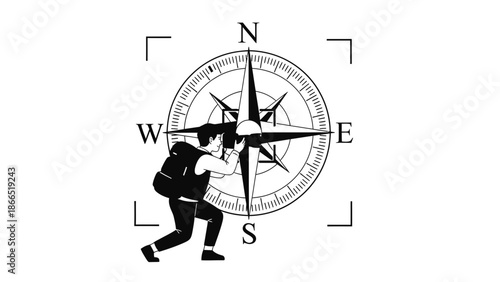 Adventurer Seeking Direction Man Follows Compass To Navigate Journey
