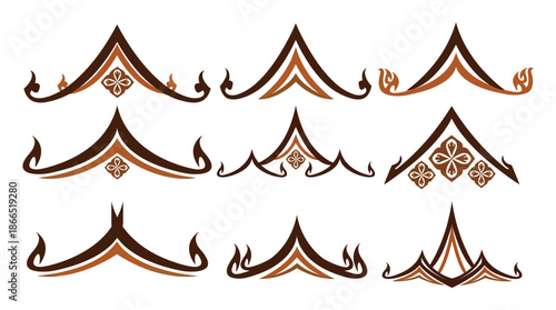 Thai House Logo Element Vector Set: Traditional Asian Building Icons, Oriental Architecture Symbols and Wooden Home Graphic Design for Real Estate, Hospitality and Cultural Branding