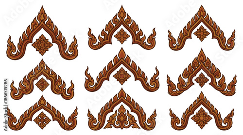 Thai House Logo Element Vector Set: Traditional Asian Building Icons, Oriental Architecture Symbols and Wooden Home Graphic Design for Real Estate, Hospitality and Cultural Branding