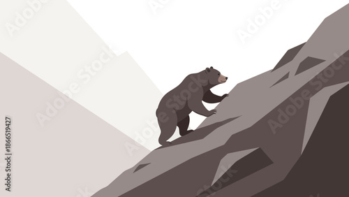 Grizzly Bear Ascending A Mountain Cliff Depicting Perseverance And Wilderness