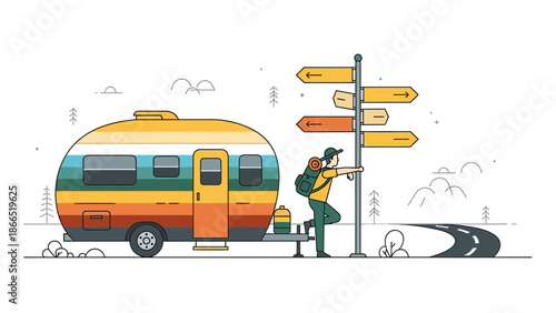 Adventures Await Camper Van Traveler Contemplating Road Trip Destinations On The Open Road