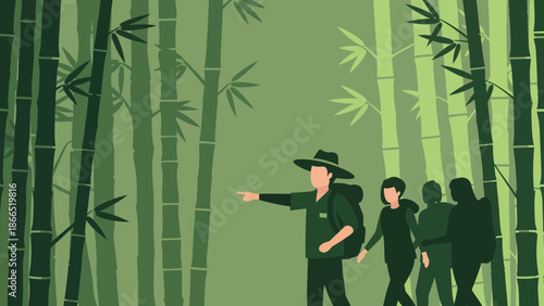 Guided Walk Through Bamboo Forest Landscape Scenic Illustration Adventure Lifestyle