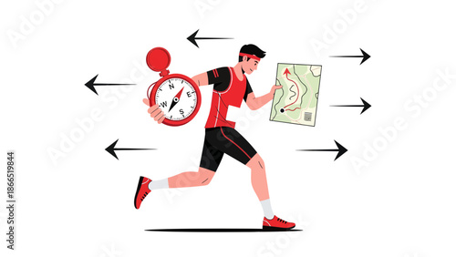 Adventurous Athlete Navigating Terrain with Compass And Map in Outdoor Pursuit