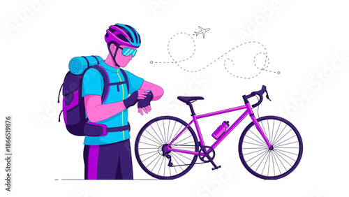 Adventurous Bicyclist Checking The Time Before Setting Off On A Journey