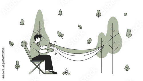 Hanging A Hammock Between Two Trees And Enjoying The Outdoors Calmly