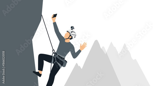 Adventurous Climber Capturing A Moment During Rock Climbing With Mobile Photography