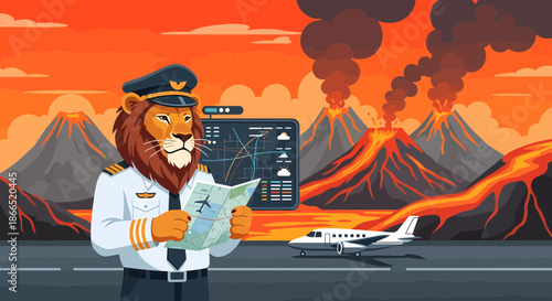 Lion Pilot Navigating Volcanic Eruption with Plane and Weather Data.