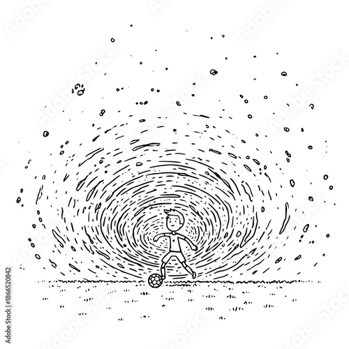 Stick Figure Running from Swirling Storm