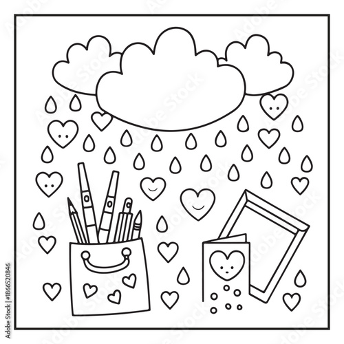 Bold and Easy Valentine’s Day Coloring Pages for All Ages: Fun, Simple Designs Perfect for Kids and Adults to Celebrate Love and Creativity, Balk and white line art illustration.