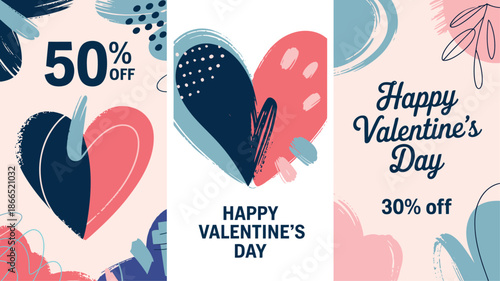 Valentines day sale banner with heart design fifty percent off discount illustration, hot sale  50% & 30% off