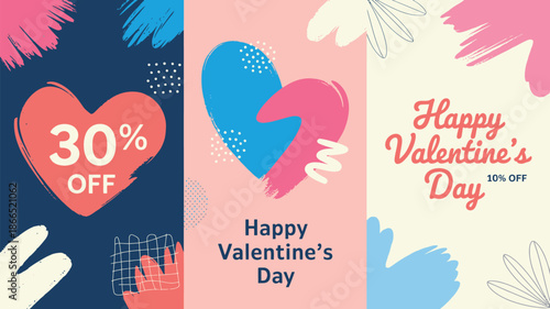 Valentines day sale banner with heart design thirty percent off discount illustration, 30% off