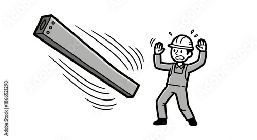 Construction Worker Avoiding Falling Metal Beam.