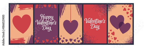 Happy valentines day greeting card set with hearts and romantic love designs illustration