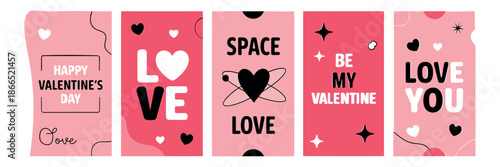 Valentines day love greeting card set with hearts typography and romantic messages illustration